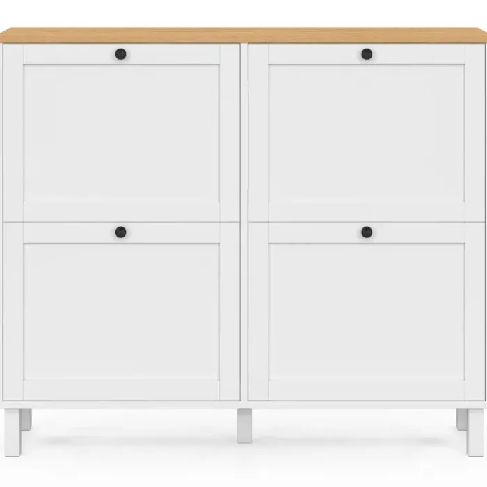 Meuble à chaussures 20 paires ACHILLE 4 portes blanc et plateau bois