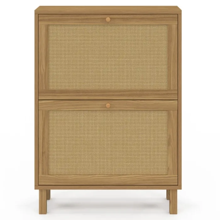 Meuble à chaussures 12 paires 2 portes effet naturel cannage