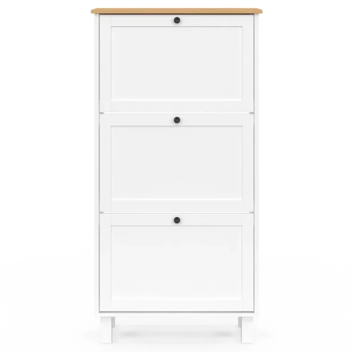 Meuble à chaussures 18 paires blanc et bois 3 portes