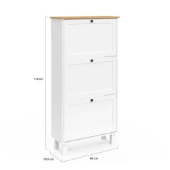 Meuble à chaussures 18 paires blanc et bois 3 portes