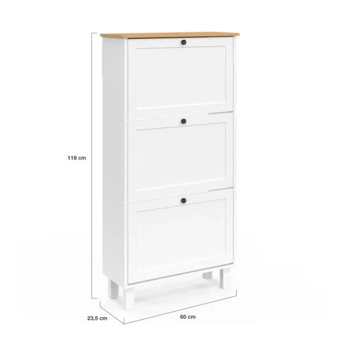 Meuble à chaussures 18 paires blanc et bois 3 portes