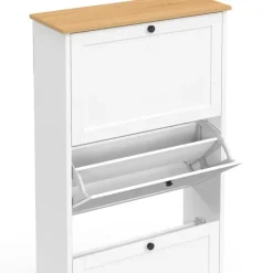 Meuble à chaussures 18 paires blanc et bois 3 portes
