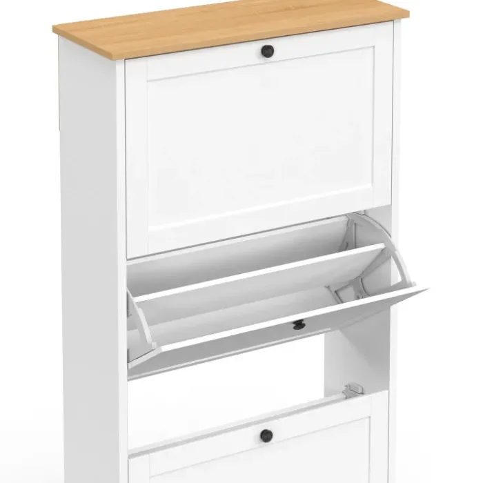 Meuble à chaussures 18 paires blanc et bois 3 portes