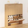 Meuble à chaussures 12 paires 2 portes lattes bois coloris chêne