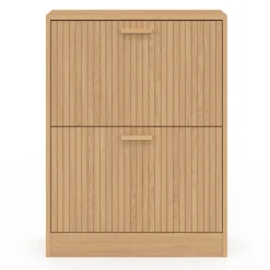 Meuble à chaussures 12 paires 2 portes lattes bois coloris chêne