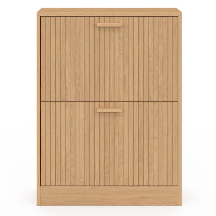 Meuble à chaussures 12 paires 2 portes lattes bois coloris chêne