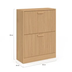 Meuble à chaussures 12 paires 2 portes lattes bois coloris chêne