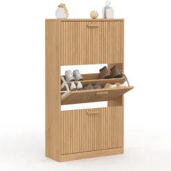 Meuble à chaussures 18 paires 3 portes tasseau bois coloris chêne