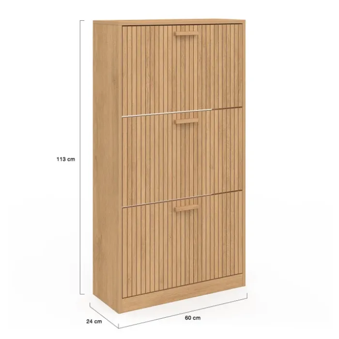 Meuble à chaussures 18 paires 3 portes tasseau bois coloris chêne
