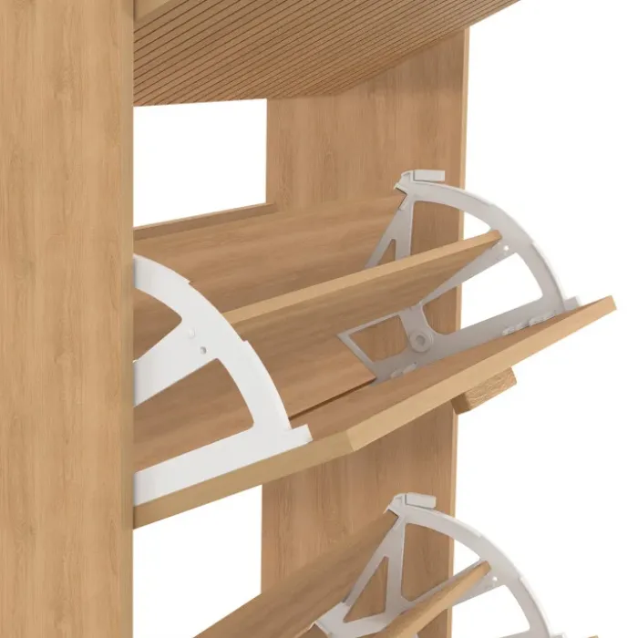 Meuble à chaussures 18 paires 3 portes tasseau bois coloris chêne