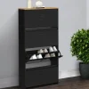 Meuble à chaussures 24 paires 4 portes métal noir et plateau bois design industriel