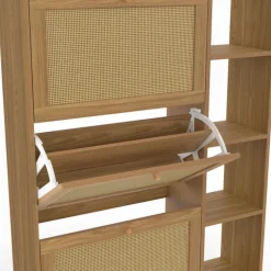 Meuble à chaussures 18 paires 3 portes effet naturel cannage avec étagère