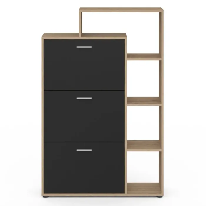 Meuble à chaussures 3 portes noires avec étagères