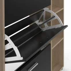 Meuble à chaussures 3 portes noires avec étagères