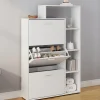 Meuble à chaussures 3 portes avec étagère blanc