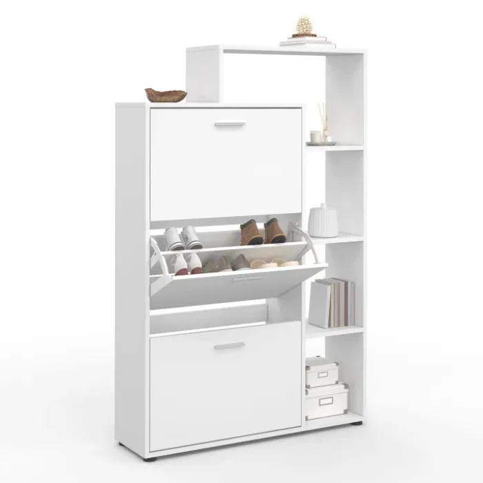 Meuble à chaussures 3 portes avec étagère blanc