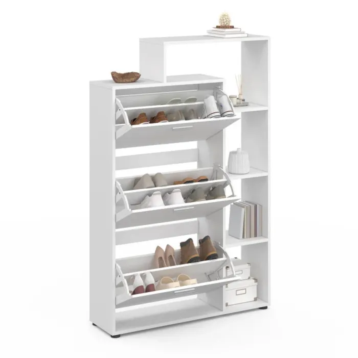 Meuble à chaussures 3 portes avec étagère blanc