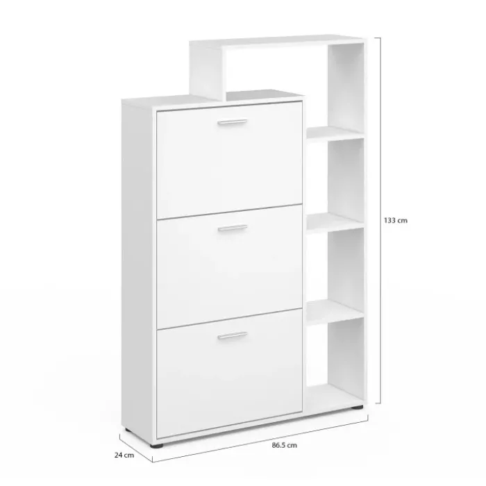 Meuble à chaussures 3 portes avec étagère blanc