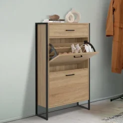 Meuble à chaussures avec 2 portes et 1 tiroir style industriel