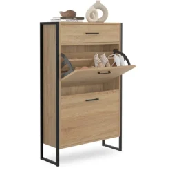 Meuble à chaussures avec 2 portes et 1 tiroir style industriel