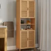 Meuble armoire colonne salle de bain 4 portes et 2 niches bambou