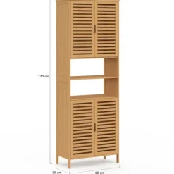 Meuble armoire colonne salle de bain 4 portes et 2 niches bambou