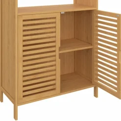 Meuble armoire colonne salle de bain 4 portes et 2 niches bambou