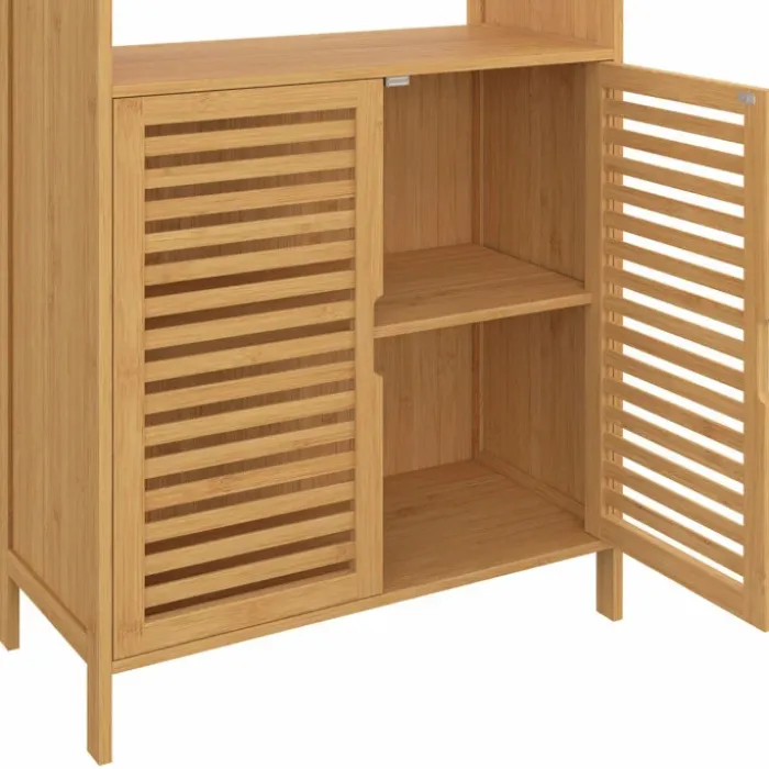 Meuble armoire colonne salle de bain 4 portes et 2 niches bambou