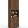 Meuble armoire colonne salle de bain 4 portes 2 niches effet noyer