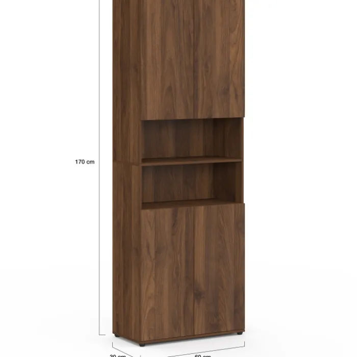 Meuble armoire colonne salle de bain 4 portes 2 niches effet noyer
