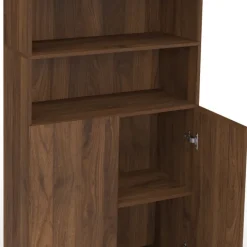 Meuble armoire colonne salle de bain 4 portes 2 niches effet noyer