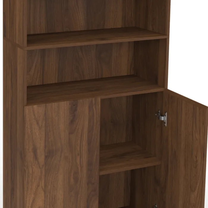 Meuble armoire colonne salle de bain 4 portes 2 niches effet noyer