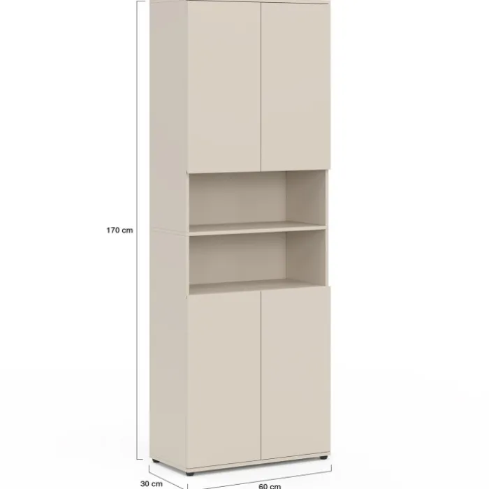 Meuble armoire colonne salle de bain 4 portes 2 niches bois beige