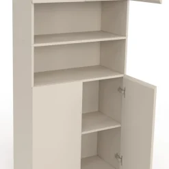 Meuble armoire colonne salle de bain 4 portes 2 niches bois beige
