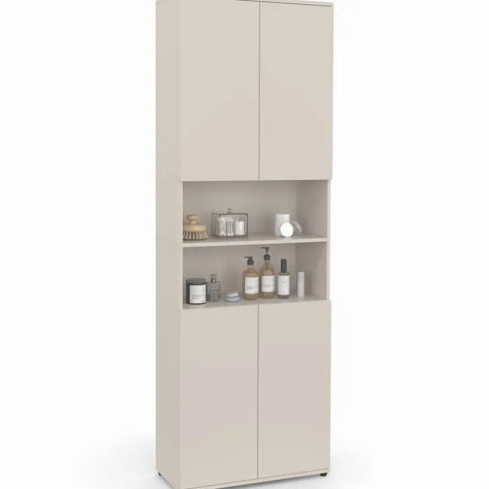 Meuble armoire colonne salle de bain 4 portes 2 niches bois beige
