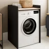 Meuble armoire pour machine à laver noir et bois façon hêtre