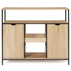 Meuble bar industriel en bois et métal avec portes et étagères