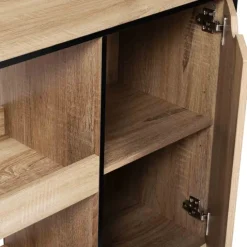 Meuble bar industriel en bois et métal avec portes et étagères