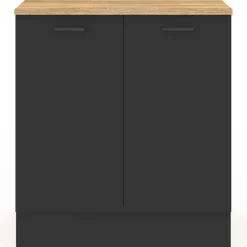 Meuble bas de cuisine 80 cm appoint 2 portes bois et noir