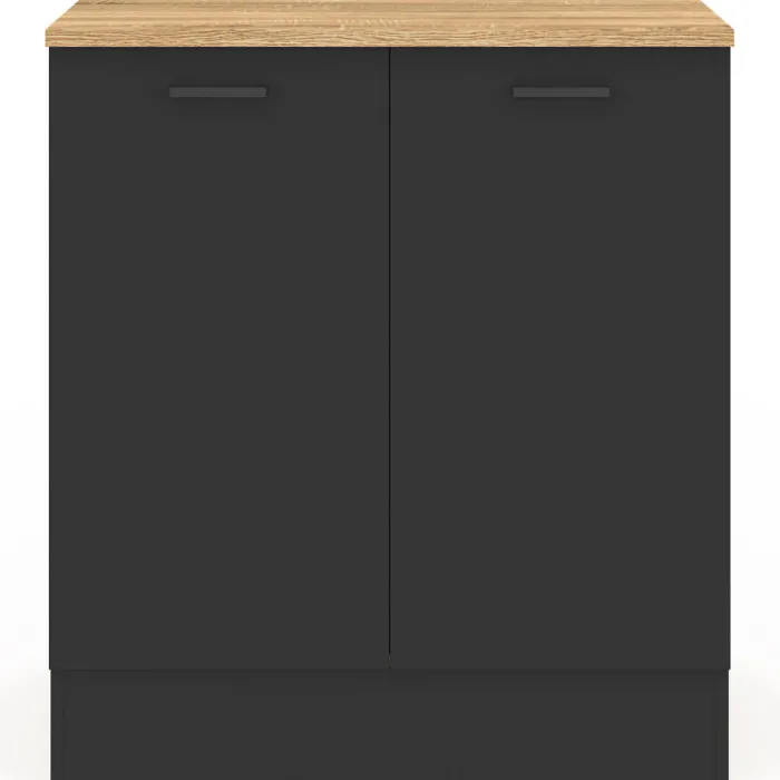 Meuble bas de cuisine 80 cm appoint 2 portes bois et noir