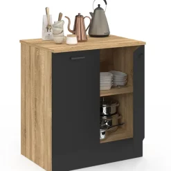 Meuble bas de cuisine 80 cm appoint 2 portes bois et noir