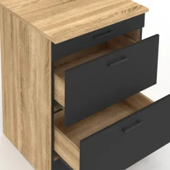 Meuble bas de cuisine 60 cm appoint casserolier 3 tiroirs bois et noir