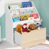 Meuble bibliothèque pour enfant blanc et hêtre avec 3 étagères et 1 bac