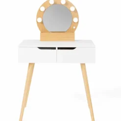 Meuble coiffeuse blanche style scandinave avec miroir LED et tiroirs