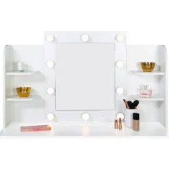 Meuble coiffeuse blanche avec miroir LED et tabouret