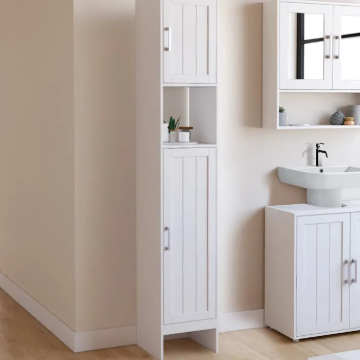Meuble colonne blanc 170 cm pour salle de bain avec rangement