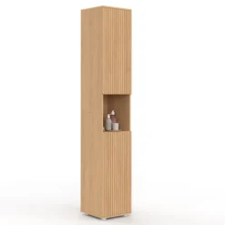 Meuble colonne de salle de bain 170 cm 2 portes 1 niche effet lattes