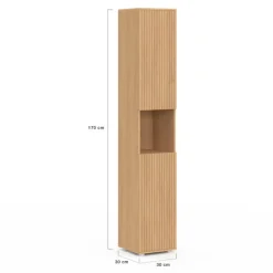 Meuble colonne de salle de bain 170 cm 2 portes 1 niche effet lattes