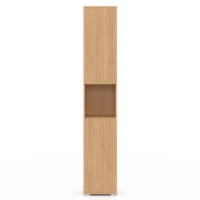 Meuble colonne de salle de bain 170 cm 2 portes 1 niche effet lattes