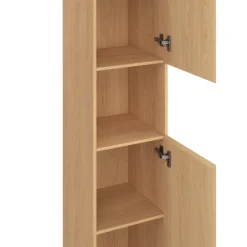 Meuble colonne de salle de bain 170 cm 2 portes 1 niche effet lattes